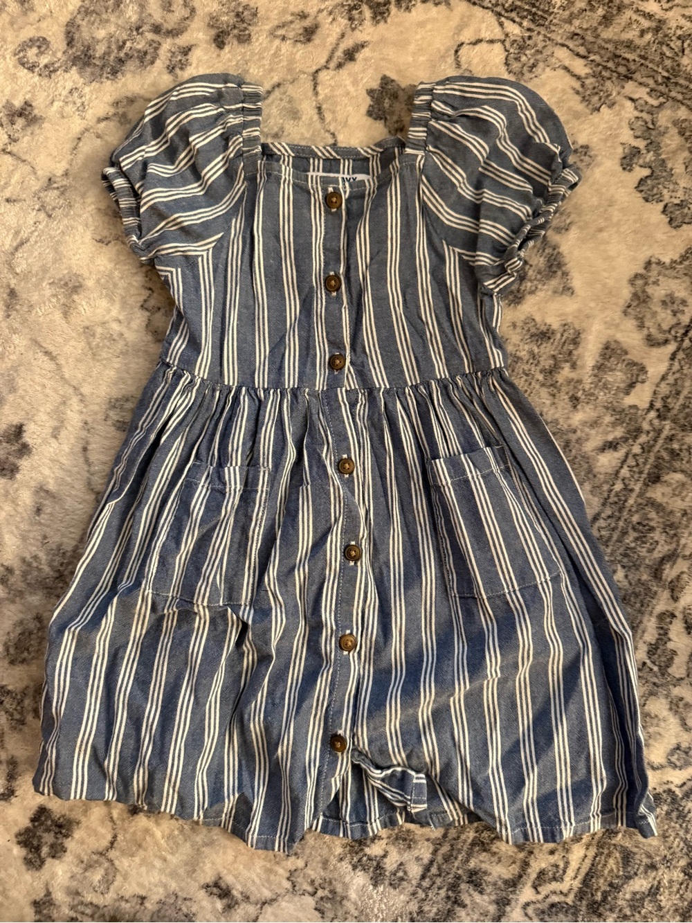 Worn Once! 💫 Girls Blue Stripe Button-Front Dress • 4T